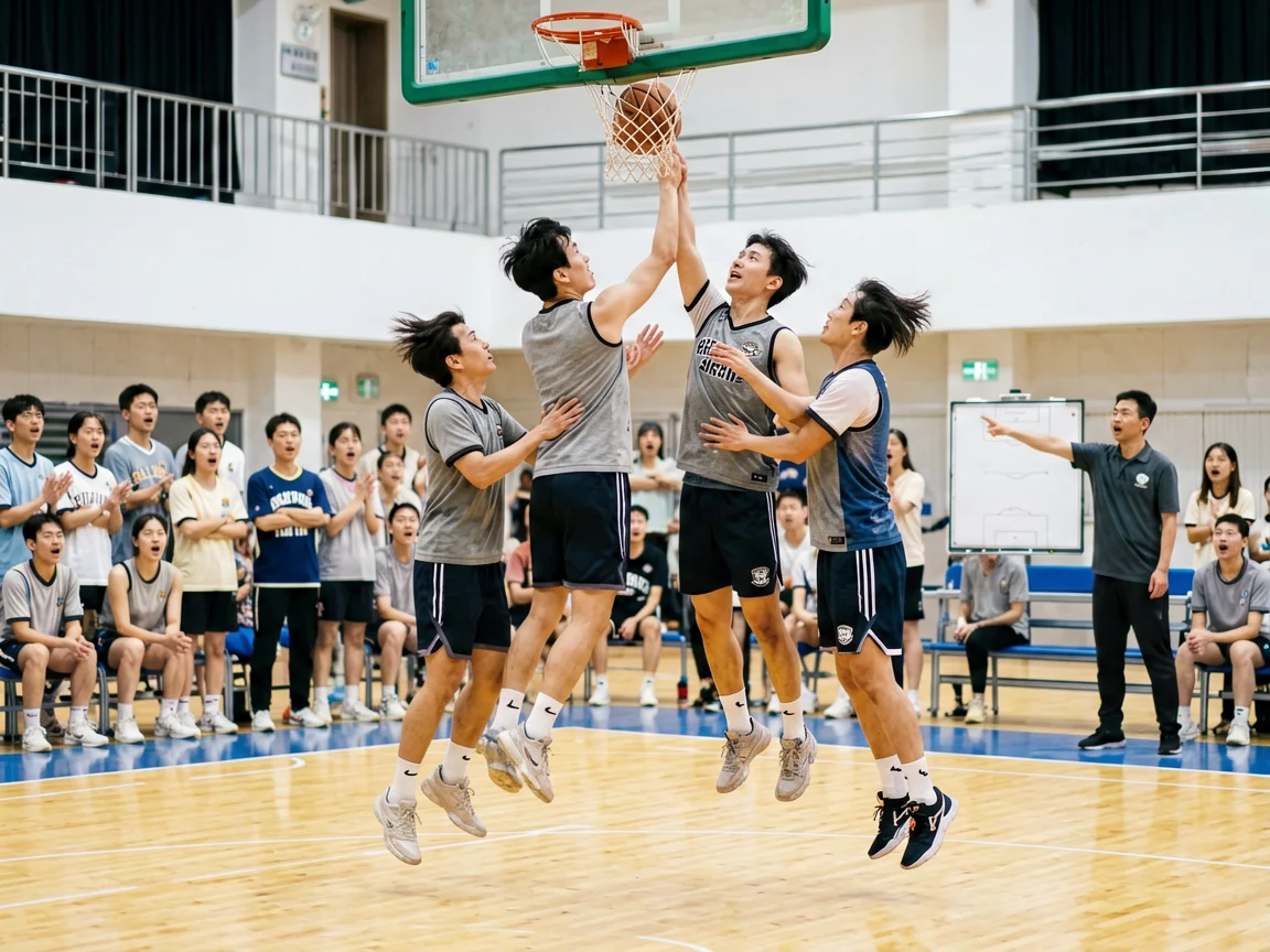 学生球员赛场激战校园篮球